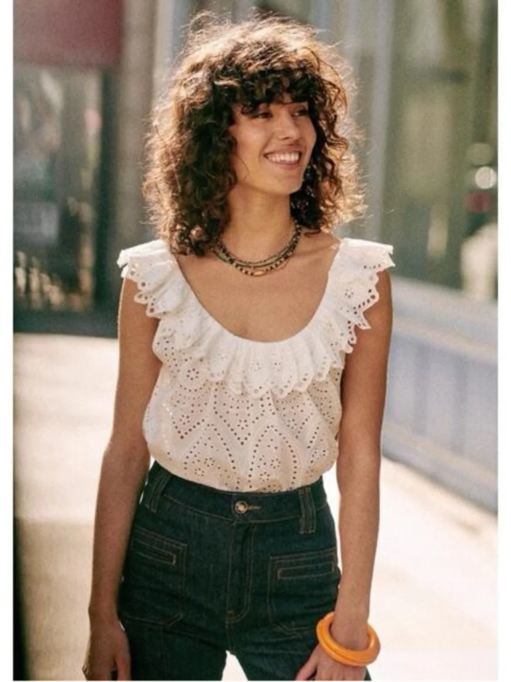 Sezane Rosa white eyelet sleeveless top - Picture 1 of 6